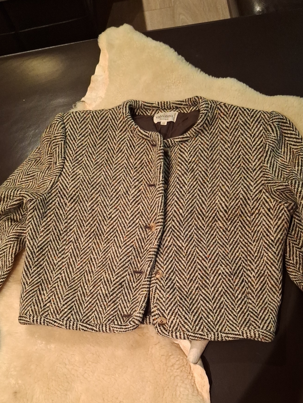Valentino Brown and Ivory Herringbone Cropped Jacket